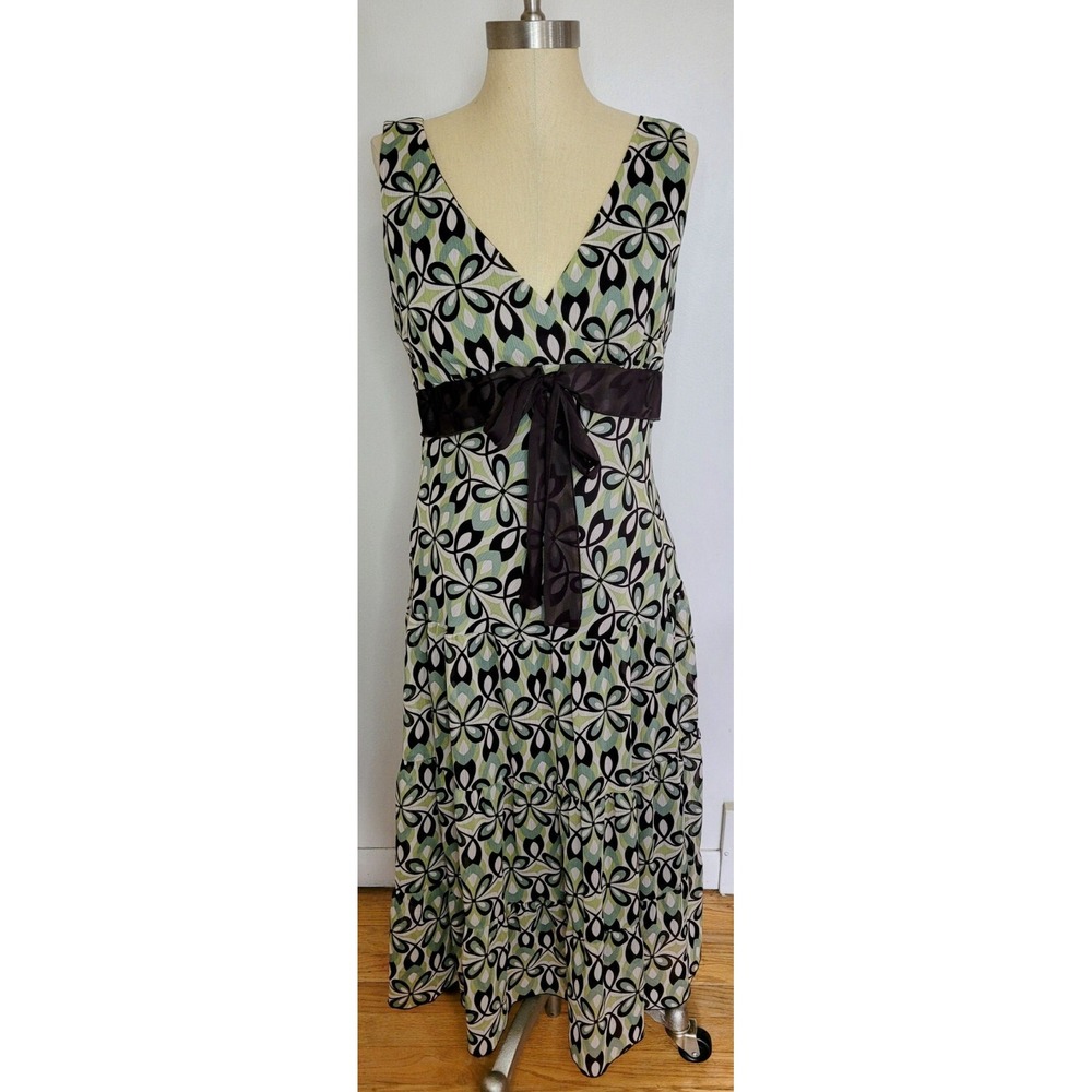 Womens Y2K Abstract Whimsigoth Babydoll Tiered Midi Dress Size 10 Green